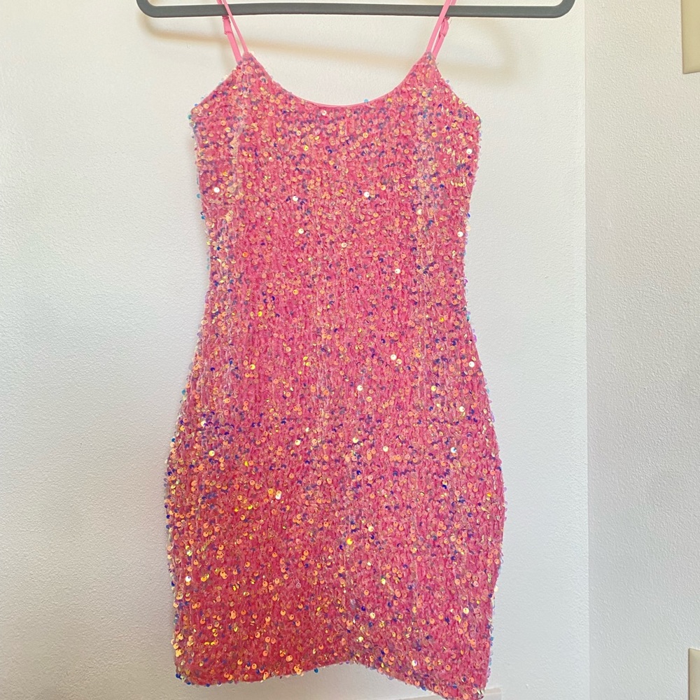 Lucy in the Sky Iridescent Sequin Bodycon Dress - Pink